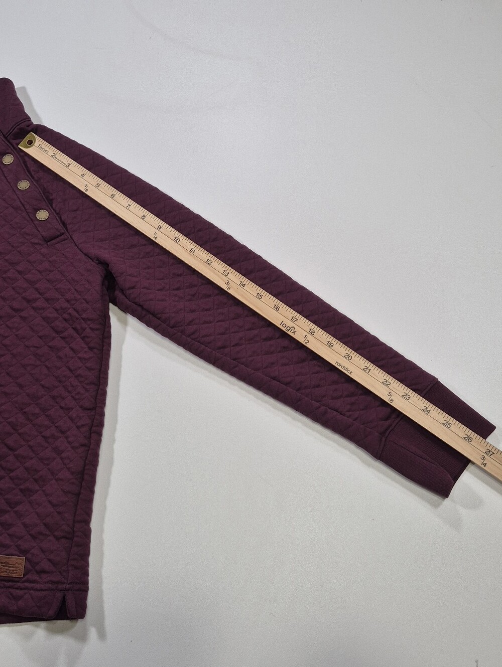 L.L. Bean Women Large Regular Quilted Burgundy Sweatshirt Snap Neck Pullover - Picture 5 of 12